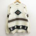 L★古着 ビューグルボーイ 長袖 セーター メンズ 90年代 90s ネイティブ柄 ラグ柄 クルーネック 生成り 【spe】 24nov13 中古 ニット トップス