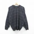 L★古着 長袖 セーター メンズ ウール クルーネック 黒他 ブラック 24nov19 中古 ニット トップス