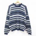 XL★古着 長袖 セーター メンズ 90年代 90s アクリル クルーネック USA製 紺 ネイビー 24nov26 中古 ニット トップス