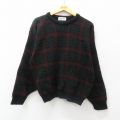 XL★古着 ニューエラ 長袖 セーター メンズ 90年代 90s アクリル クルーネック USA製 黒他 ブラック チェック 24dec03 中古 ニット トップス