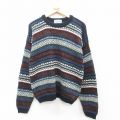 L★古着 ニューエラ 長袖 セーター メンズ 90年代 90s フェアアイル クルーネック USA製 紺他 ネイビー 24dec06 中古 ニット トップス
