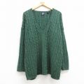 XL★古着 ギャップ GAP 長袖 ケーブル セーター メンズ 90年代 90s Vネック 緑 グリーン 【spe】 24dec12 中古 ニット トップス