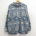 L★古着 長袖 トップス メンズ 90年代 90s ネイティブ柄 ラグ柄 アクリル モックネック ハイネック 薄紺他 ネイビー 24dec21 中古