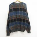 XL★古着 メンバーズオンリー 長袖 セーター メンズ 90年代 90s 大きいサイズ クルーネック 濃グレー他 チェック 24dec21 中古 ニット トップス