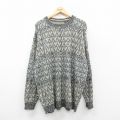 XL★古着 長袖 セーター メンズ 90年代 90s 大きいサイズ クルーネック USA製 ベージュ他 カーキ 24dec21 中古 ニット トップス