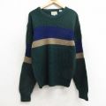 S★古着 長袖 セーター メンズ 90年代 90s アクリル クルーネック 濃緑他 グリーン 24dec23 中古 ニット トップス