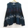 XL★古着 長袖 セーター メンズ 90年代 90s 大きいサイズ アクリル Vネック 紺他 ネイビー 24dec23 中古 ニット トップス
