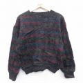 S★古着 長袖 セーター メンズ 90年代 90s クルーネック USA製 黒他 ブラック 24dec27 中古 ニット トップス