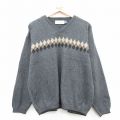 XL★古着 長袖 セーター メンズ 90年代 90s 手織り Vネック USA製 グレー 25jan08 中古 ニット トップス