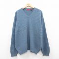 XL★古着 IZOD 長袖 ケーブル セーター メンズ 大きいサイズ コットン Vネック 薄紺 ネイビー 25jan08 中古 ニット トップス