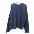 XL★古着 長袖 セーター メンズ 90年代 90s 手織り コットン クルーネック USA製 紺 ネイビー 25jan10 中古 ニット トップス