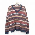 XL★古着 長袖 セーター メンズ 00年代 00s フェアアイル 大きいサイズ Vネック 赤 レッド 【spe】 25jan11 中古 ニット トップス