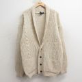【20%OFF】L★古着 長袖 ケーブル ニット カーディガン メンズ 90年代 90s ウール ショールカラー 生成り 25jan15 中古 トップス