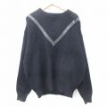 L★古着 長袖 セーター メンズ 90年代 90s レザー使用 クルーネック 黒 ブラック 25jan16 中古 ニット トップス