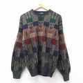 M★古着 長袖 セーター メンズ 90年代 90s クルーネック イタリア製 紺他 ネイビー 25feb03 中古 ニット トップス