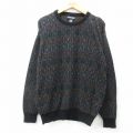 【20%OFF】XL★古着 ジャンセン 長袖 セーター メンズ 00年代 00s アクリル クルーネック 黒他 ブラック 25feb12 中古 ニット トップス