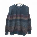 L★古着 長袖 セーター メンズ 90年代 90s クルーネック イタリア製 濃緑他 グリーン ストライプ 25feb13 中古 ニット トップス