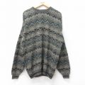 【20%OFF】XL★古着 ジャンセン 長袖 セーター メンズ 00年代 00s アクリル クルーネック 緑他 グリーン 25feb15 中古 ニット トップス