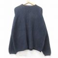 XL★古着 長袖 セーター メンズ 90年代 90s 手織り 大きいサイズ クルーネック USA製 紺 ネイビー 25feb15 中古 ニット トップス