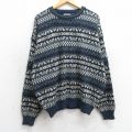 XL★古着 ベーシックエディションズ 長袖 セーター メンズ 00年代 00s アクリル クルーネック 紺他 ネイビー 25feb22 中古 ニット トップス