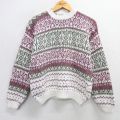 【20%OFF】M★古着 ジャンセン 長袖 セーター メンズ 80年代 80s クルーネック 白他 ホワイト 25feb28 中古 ニット トップス