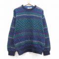 M★古着 ジャンセン 長袖 セーター メンズ 90年代 90s クルーネック USA製 紺他 ネイビー 25mar01 中古 ニット トップス