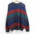 XL★古着 ジャンセン 長袖 セーター メンズ 90年代 90s 大きいサイズ クルーネック 濃グレー他 【spe】 25mar05 中古 ニット トップス