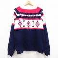 XL★古着 JCペニー 長袖 ノルディック セーター メンズ 80年代 80s ラグラン アクリル モックネック ハイネック 白他 ホワイト 25mar06 中古 ニット トップス