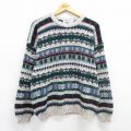 L★古着 ニューエラ 長袖 セーター メンズ 90年代 90s アクリル クルーネック USA製 緑他 グリーン 【spe】 25mar07 中古 ニット トップス