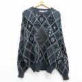 XL★古着 キャンパス 長袖 セーター メンズ 00年代 00s ネイティブ柄 ラグ柄 レザー使用 アクリル クルーネック 紺他 ネイビー 【spe】 25mar07 中古 ニット トップス