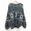 L★古着 長袖 セーター メンズ ネイティブ柄 ラグ柄 アクリル Vネック グレー他 25mar07 中古 ニット トップス