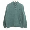 L★古着 チャップス 長袖 セーター メンズ ワンポイントロゴ ヒジ当て コットン ヘンリーネック 濃緑他 グリーン 25mar19 中古 ニット トップス