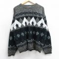 L★古着 長袖 セーター メンズ 90年代 90s アクリル クルーネック ベージュ他 カーキ 25mar24 中古 ニット トップス