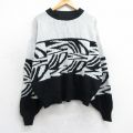 XL★古着 長袖 セーター メンズ 90年代 90s 大きいサイズ アクリル クルーネック 白他 ホワイト 25mar24 中古 ニット トップス