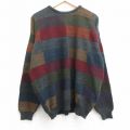 XL★古着 長袖 セーター メンズ 90年代 90s アクリル クルーネック エンジ他 25mar24 中古 ニット トップス