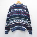 M★古着 長袖 セーター メンズ 90年代 90s コットン クルーネック USA製 紺他 ネイビー 25mar25 中古 ニット トップス