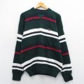 L★古着 トミーヒルフィガー TOMMY HILFIGER 長袖 ブランド セーター メンズ 90年代 90s ワンポイントロゴ コットン クルーネック 緑他 グリーン 25mar25 中古 ニット トップス