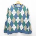 M★古着 長袖 セーター メンズ 90年代 90s アーガイル アクリル クルーネック USA製 薄紺他 ネイビー 25mar27 中古 ニット トップス
