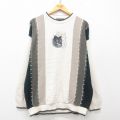 XL★古着 長袖 セーター メンズ 90年代 90s オオカミ 刺繍 クルーネック 生成り 【spe】 25mar27 中古 ニット トップス