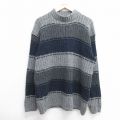 XL★古着 長袖 セーター メンズ 90年代 90s モックネック ハイネック USA製 グレー他 ボーダー 25mar28 中古 ニット トップス