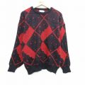 L★古着 長袖 セーター メンズ 90年代 90s アクリル クルーネック USA製 黒他 ブラック 25mar28 中古 ニット トップス