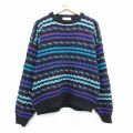 XL★古着 長袖 セーター メンズ 90年代 90s アクリル クルーネック 黒他 ブラック 25mar28 中古 ニット トップス