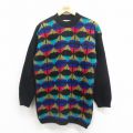 M★古着 長袖 セーター メンズ 90年代 90s アクリル クルーネック USA製 黒他 ブラック 25aug30 中古 ニット トップス