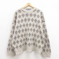 XL★古着 タウンクラフト 長袖 セーター メンズ 90年代 90s 大きいサイズ クルーネック USA製 ベージュ他 カーキ 【spe】 25sep04 中古 ニット トップス