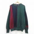 XL★古着 ノーティカ NAUTICA 長袖 ブランド セーター メンズ 90年代 90s ワンポイントロゴ マルチカラー コットン クルーネック 濃緑他 グリーン 【spe】 25sep04 中古 ニット トップス