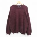 XL★古着 IZOD 長袖 セーター メンズ ワンポイントロゴ コットン クルーネック エンジ チェック 25sep27 中古 ニット トップス