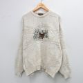 XL★古着 長袖 セーター メンズ 90年代 90s シカ 刺繍 クルーネック USA製 薄ベージュ系 カーキ 【spe】 25sep27 中古 ニット トップス