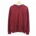 L★古着 バンヒューセン 長袖 セーター メンズ 無地 Vネック エンジ 25sep27 中古 ニット トップス