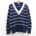 【20%OFF】M★古着 ラルフローレン Ralph Lauren 長袖 ブランド チルデン セーター メンズ 90年代 90s コットン Vネック 紺他 ネイビー ボーダー 【spe】 25sep27 中古 ニット トップス