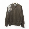 L★古着 長袖 セーター メンズ 00年代 00s 肩当て アクリル ヘンリーネック 濃茶他 ブラウン 25sep29 中古 ニット トップス
